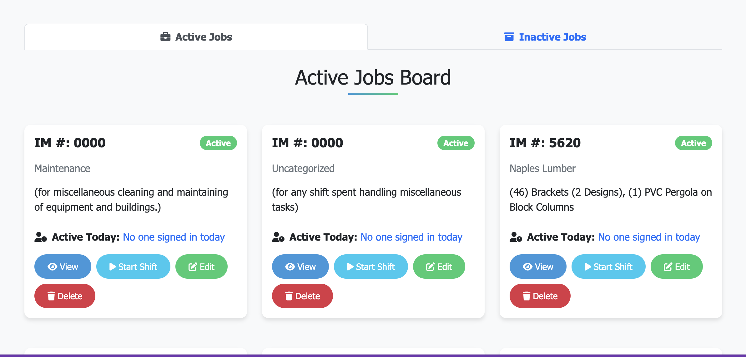 Island Time labor tracking active jobs board